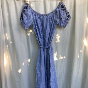 Striped Embroidered Bardot Dress